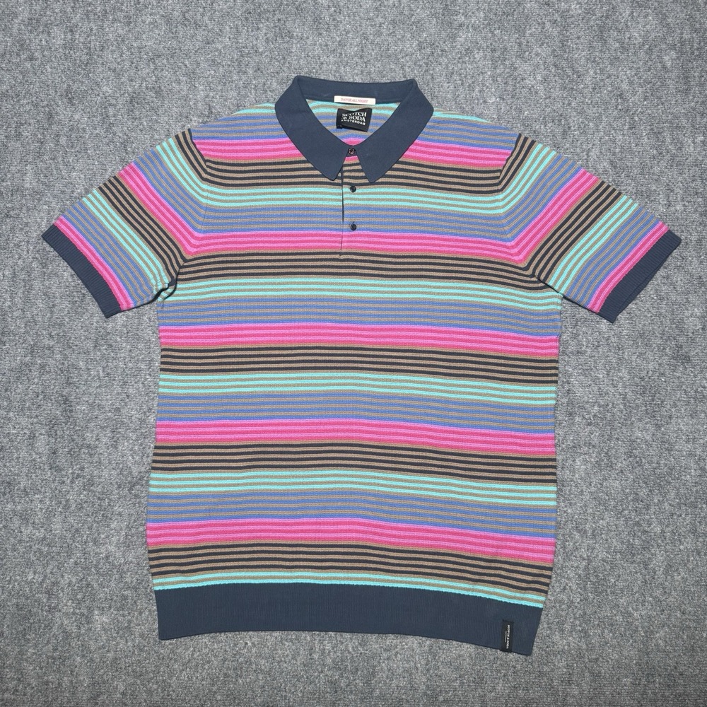 Scotch & Soda Knit Polo Men L Striped Jacquard Short Sleeve Dance All Night Club